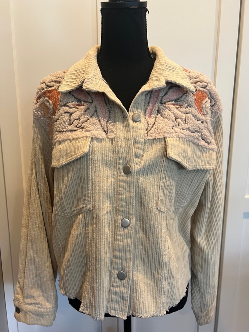 Blue B Embroidered Corduroy Crop Jacket Western Boho Size Medium